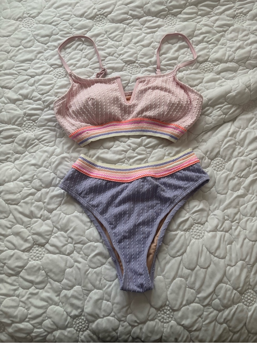 Pink & Lavender Two-Piece Bikini Set with Rainbow Trim